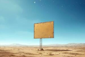 Generative AI, vintage empty sing or billboard in the desert of alien planet, in the space photo