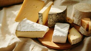 Generative AI, Different types of cheese on the table, aesthetic muted neutral colors photo