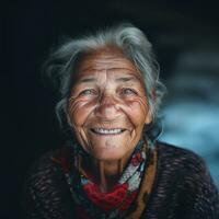 generativo ai, de cerca de mayor sonriente mujer, felicidad Mira foto