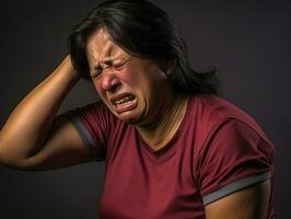 40 year old asian woman in emotional dynamic pose on solid background AI Generative photo