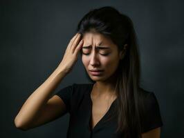 40 year old mexican woman in emotional dynamic pose on solid background AI Generative photo