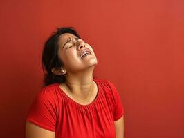 40 year old mexican woman in emotional dynamic pose on solid background AI Generative photo