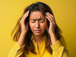 40 year old mexican woman in emotional dynamic pose on solid background AI Generative photo