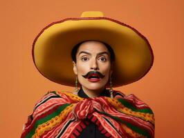 40 year old mexican woman in emotional dynamic pose on solid background AI Generative photo