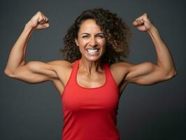 40 year old mexican woman in emotional dynamic pose on solid background AI Generative photo