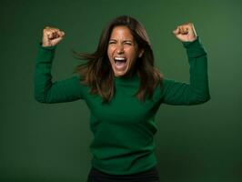 40 year old mexican woman in emotional dynamic pose on solid background AI Generative photo