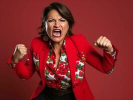 40 year old mexican woman in emotional dynamic pose on solid background AI Generative photo