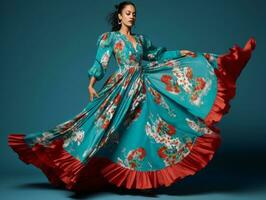 40 year old mexican woman in playful pose on solid background AI Generative photo