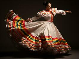 40 año antiguo mexicano mujer en juguetón actitud en sólido antecedentes ai generativo foto