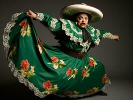 50 year old mexican woman in emotional dynamic pose on solid background AI Generative photo
