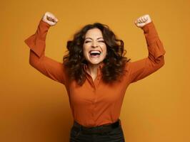 50 year old mexican woman in emotional dynamic pose on solid background AI Generative photo