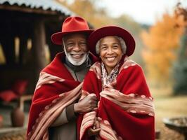 Loving old african american couple is enjoying a romantic autumn day AI Generative photo