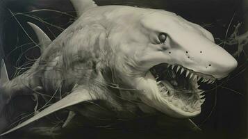 Shark illustration, background design, great white, Generative AI photo