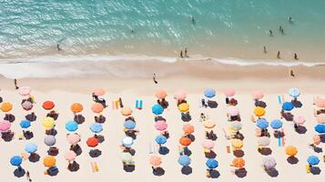 soleado playa ilustración, antecedentes fondo de pantalla, océano, mar, generativo ai foto