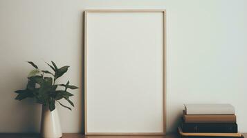 Generative AI, Realistic white poster mock up blank minimalistic background, artwork template, muted neutral colors photo