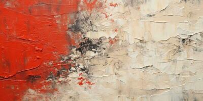 Generative AI, Closeup of impasto abstract rough white and red art painting texture photo