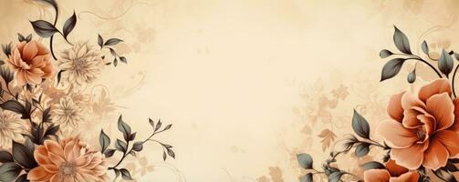 Vintage wallpaper with whimsical floral patterns background with empty space for text photo