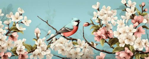 Retro flora and fauna designs adorning quirky vintage wallpaper patterns photo