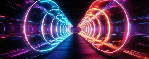 Surrealistic neon tunnels swirling into an unknown dimension of colors photo