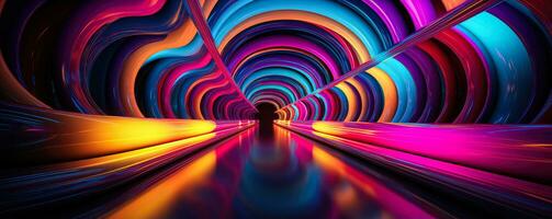 Surrealistic neon tunnels swirling into an unknown dimension of colors photo