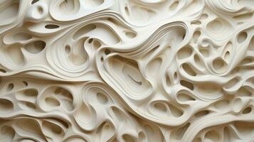 Generative AI, white, ivory and beige modelling clay, gypsum or ceramic background and texture, curls and flowing forms photo