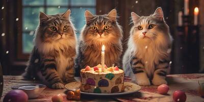 generativo ai, gato cumpleaños fiesta, pastel con un velas foto