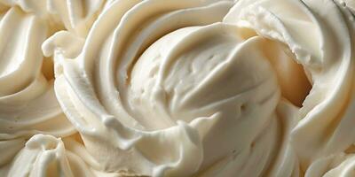 Generative AI, vanilla ice cream surface, close up texture of white ice cream like background. photo