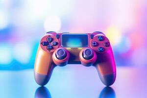 Modern video game controller on colorful gradient background photo