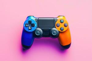 Modern video game controller on colorful gradient background photo