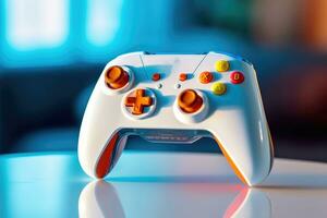 Modern video game controller on colorful gradient background photo