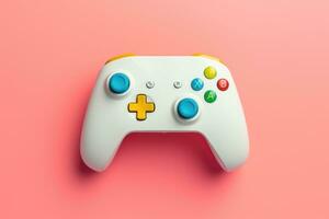 Modern video game controller on colorful gradient background photo