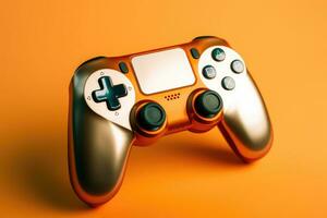 Modern video game controller on colorful gradient background photo