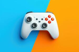 Modern video game controller on colorful gradient background photo