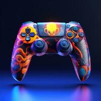 Colorful video game controller on black background. photo