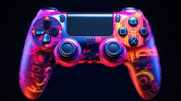 Colorful video game controller on black background. photo