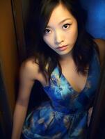 Beautiful young Asian woman portrait, cute girl wallpaper background photo, Generative AI photo