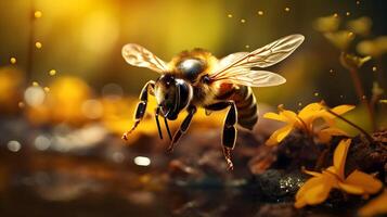 Bee or honeybee, honey comb, background, photo