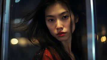 Beautiful young Asian woman portrait, cute girl wallpaper background photo, Generative AI photo