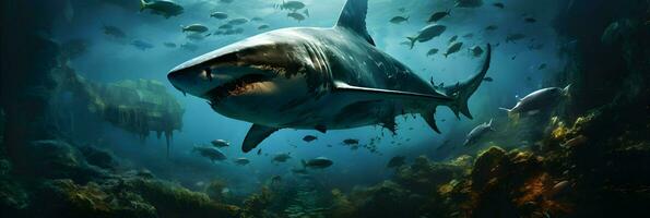 Shark illustration, background design, great white, Generative AI photo