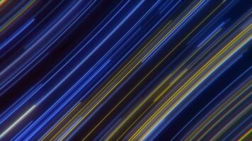 Abstract motion background with glowing gold and blue neon lines moving diagonally across the frame at high speed. This trendy gaming background animation is full HD and a seamless loop. video