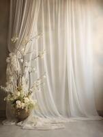 Wedding backdrop background illustration design, couple in love, marriage, bride, Generative AI photo