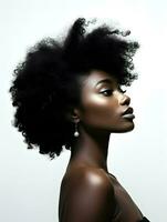 African black woman portrait, cute girl stock photo background, Generative AI