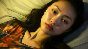 Beautiful young Asian woman portrait, cute girl wallpaper background photo, Generative AI photo