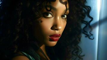 African black woman portrait, cute girl stock photo background, Generative AI