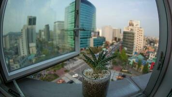 Timelapse of busy Seoul city in South Korea, window view video