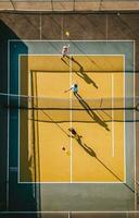 AI Generative Caucasian couple playing tennis togheter in the court photo
