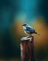 AI Generative Beautiful bird Himalayan Bluetail standing on a log photo
