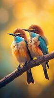 AI Generative Couple of Chestnutheaded Beeeater Bird rest on branch photo