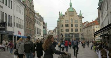 Car free shopping street Stroget in Copenhagen video