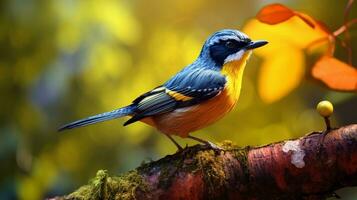 AI Generative Yellowbellied Flowerpecker Dicaeum melanoxanthum male beautiful bird rest on branch in the nature photo
